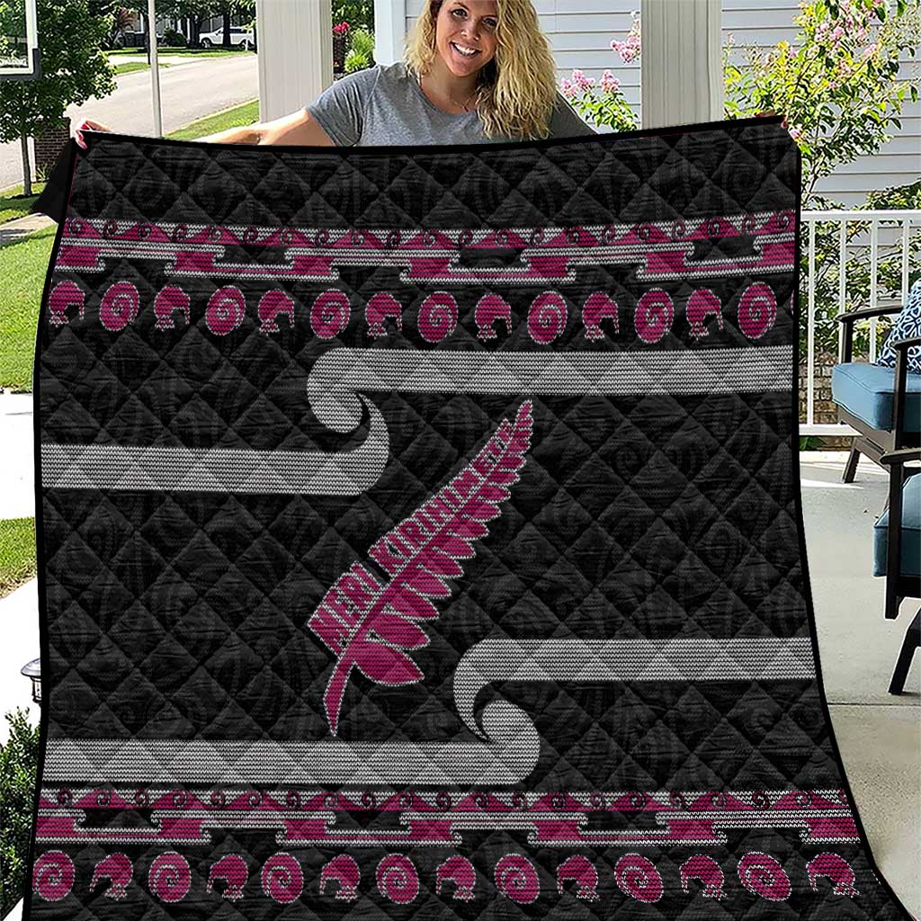 New Zealand Christmas Quilt Meri Kirihimete Silver Fern Knit Style Pink Color LT03 Pink - Polynesian Pride