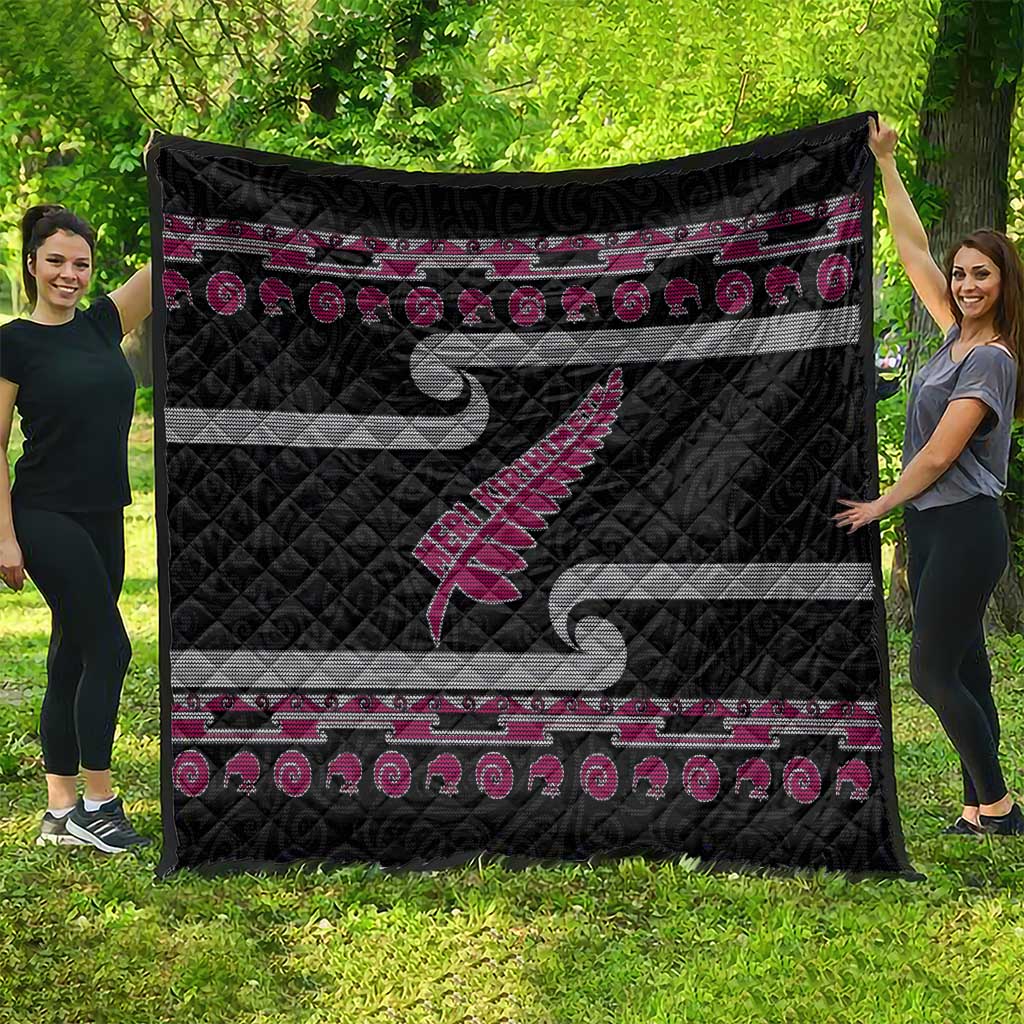 New Zealand Christmas Quilt Meri Kirihimete Silver Fern Knit Style Pink Color LT03 - Polynesian Pride