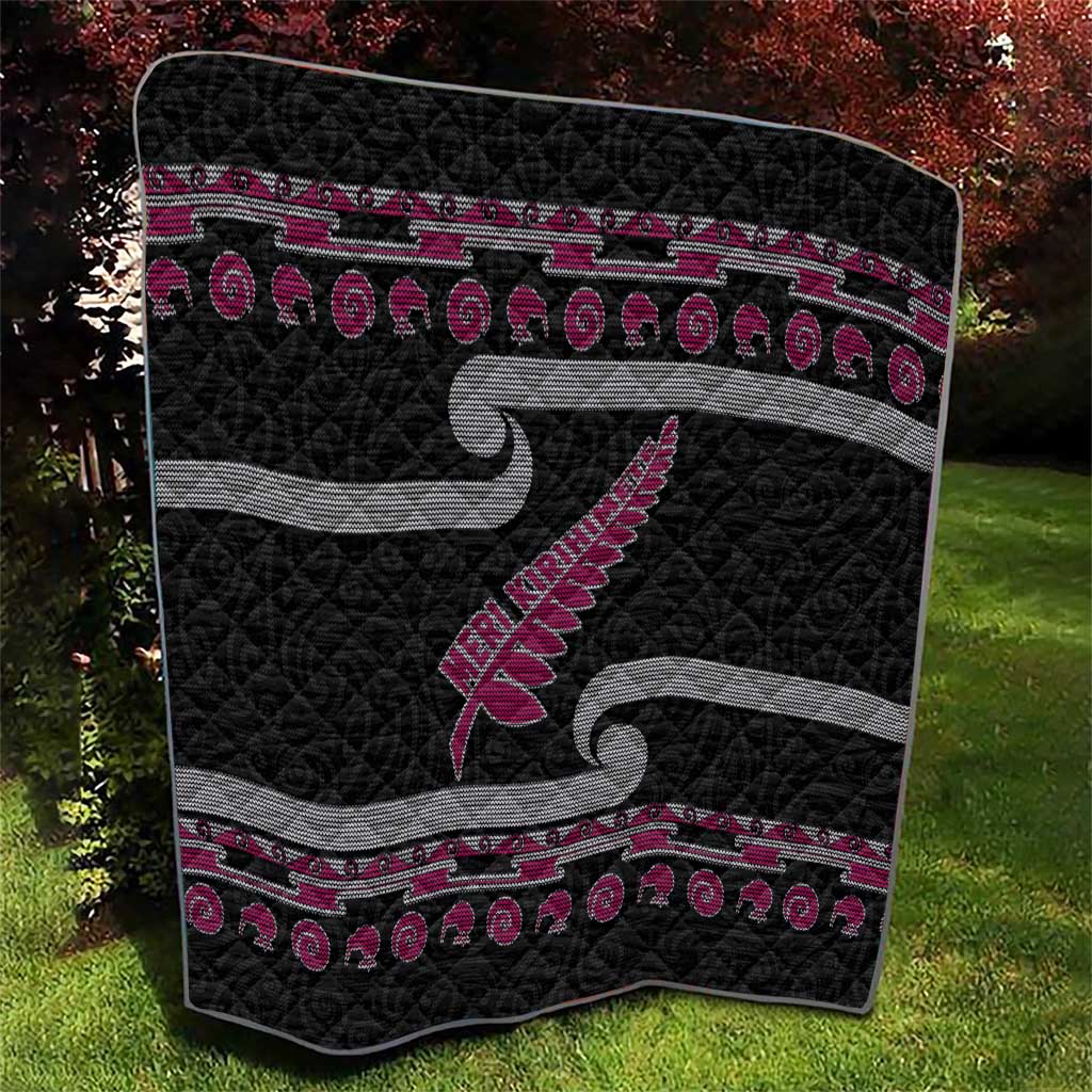 New Zealand Christmas Quilt Meri Kirihimete Silver Fern Knit Style Pink Color LT03 - Polynesian Pride