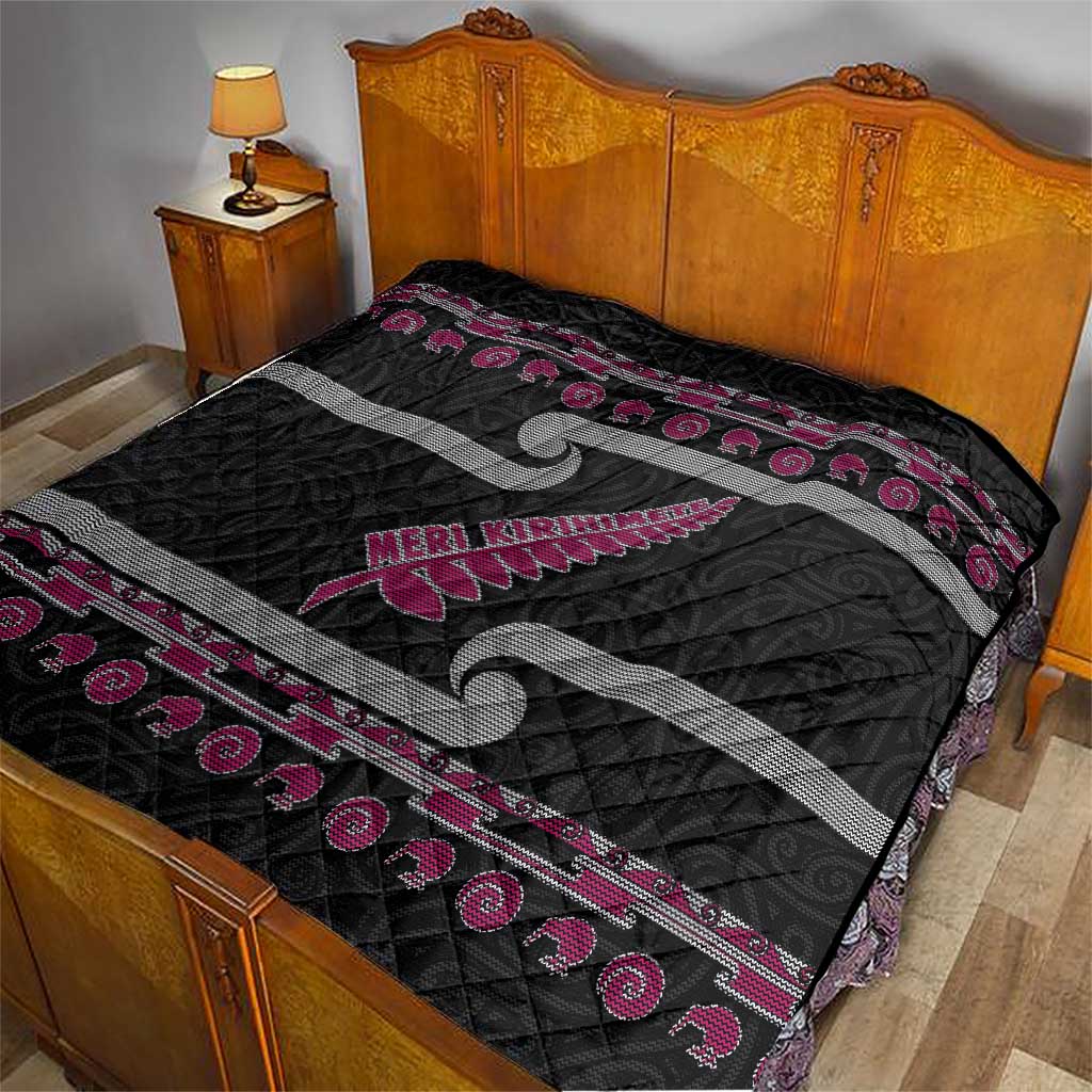 New Zealand Christmas Quilt Meri Kirihimete Silver Fern Knit Style Pink Color LT03 - Polynesian Pride