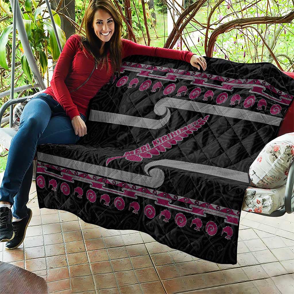 New Zealand Christmas Quilt Meri Kirihimete Silver Fern Knit Style Pink Color LT03 - Polynesian Pride