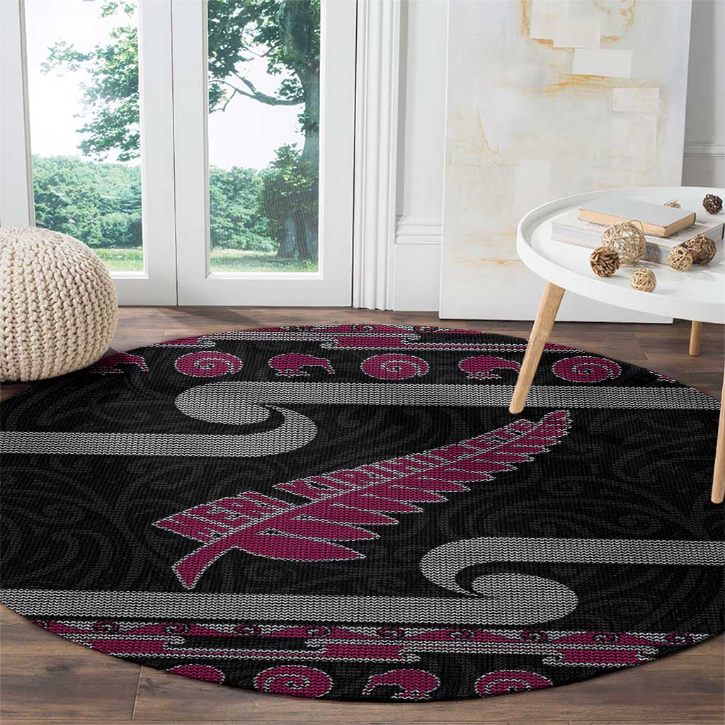 New Zealand Christmas Round Carpet Meri Kirihimete Silver Fern Knit Style Pink Color LT03 - Polynesian Pride