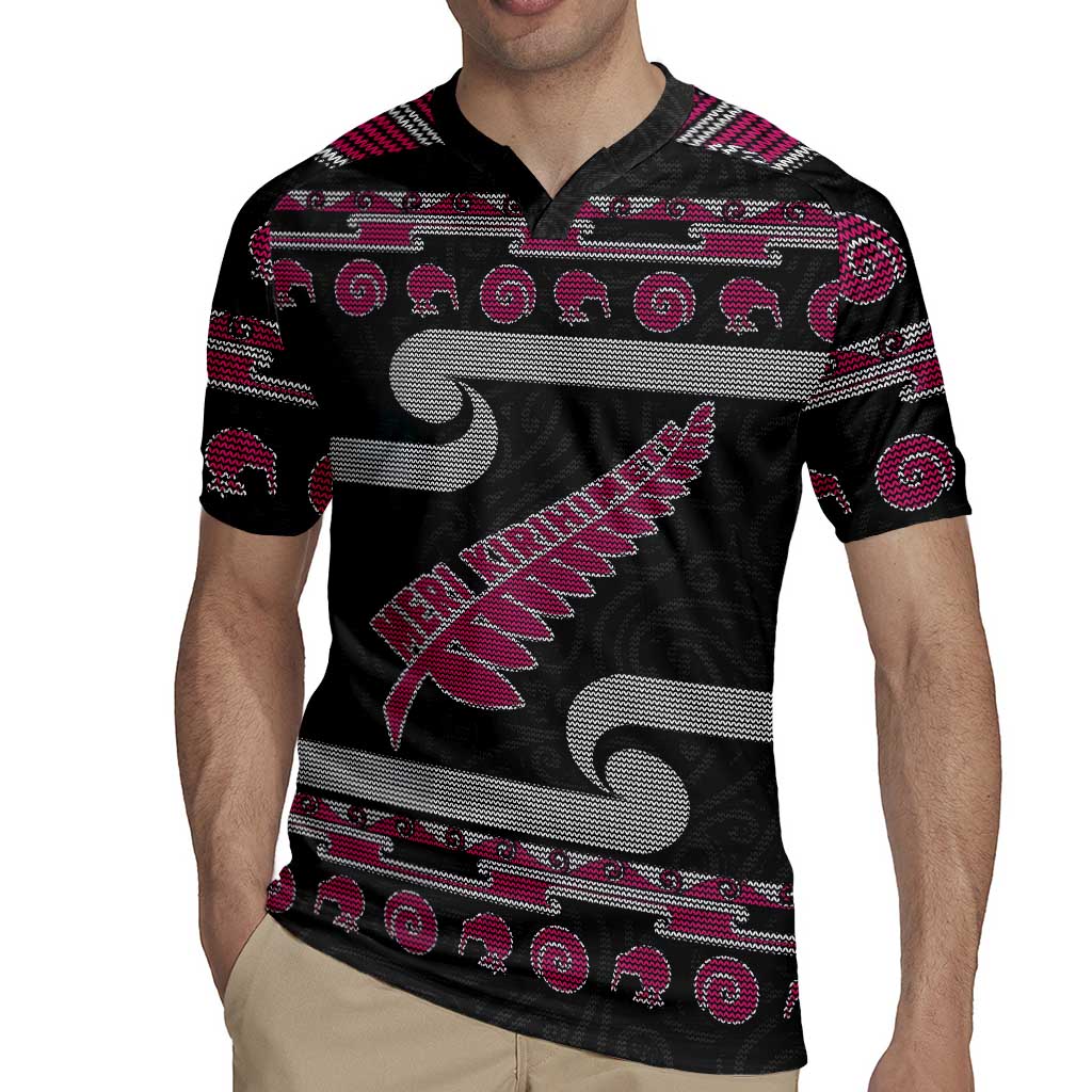 New Zealand Christmas Rugby Jersey Meri Kirihimete Silver Fern Knit Style Pink Color LT03 - Polynesian Pride