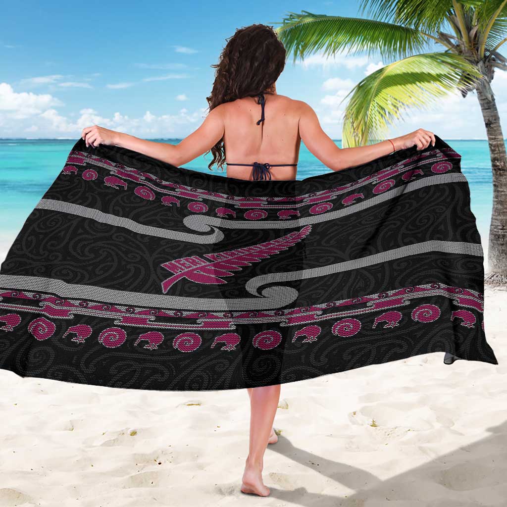 New Zealand Christmas Sarong Meri Kirihimete Silver Fern Knit Style Pink Color LT03 - Polynesian Pride