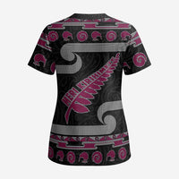New Zealand Christmas Scrub Top Meri Kirihimete Silver Fern Knit Style Pink Color LT03 - Polynesian Pride