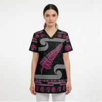 New Zealand Christmas Scrub Top Meri Kirihimete Silver Fern Knit Style Pink Color LT03 - Polynesian Pride