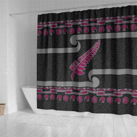 New Zealand Christmas Shower Curtain Meri Kirihimete Silver Fern Knit Style Pink Color LT03 - Polynesian Pride
