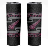 New Zealand Christmas Skinny Tumbler Meri Kirihimete Silver Fern Knit Style Pink Color LT03 Pink - Polynesian Pride