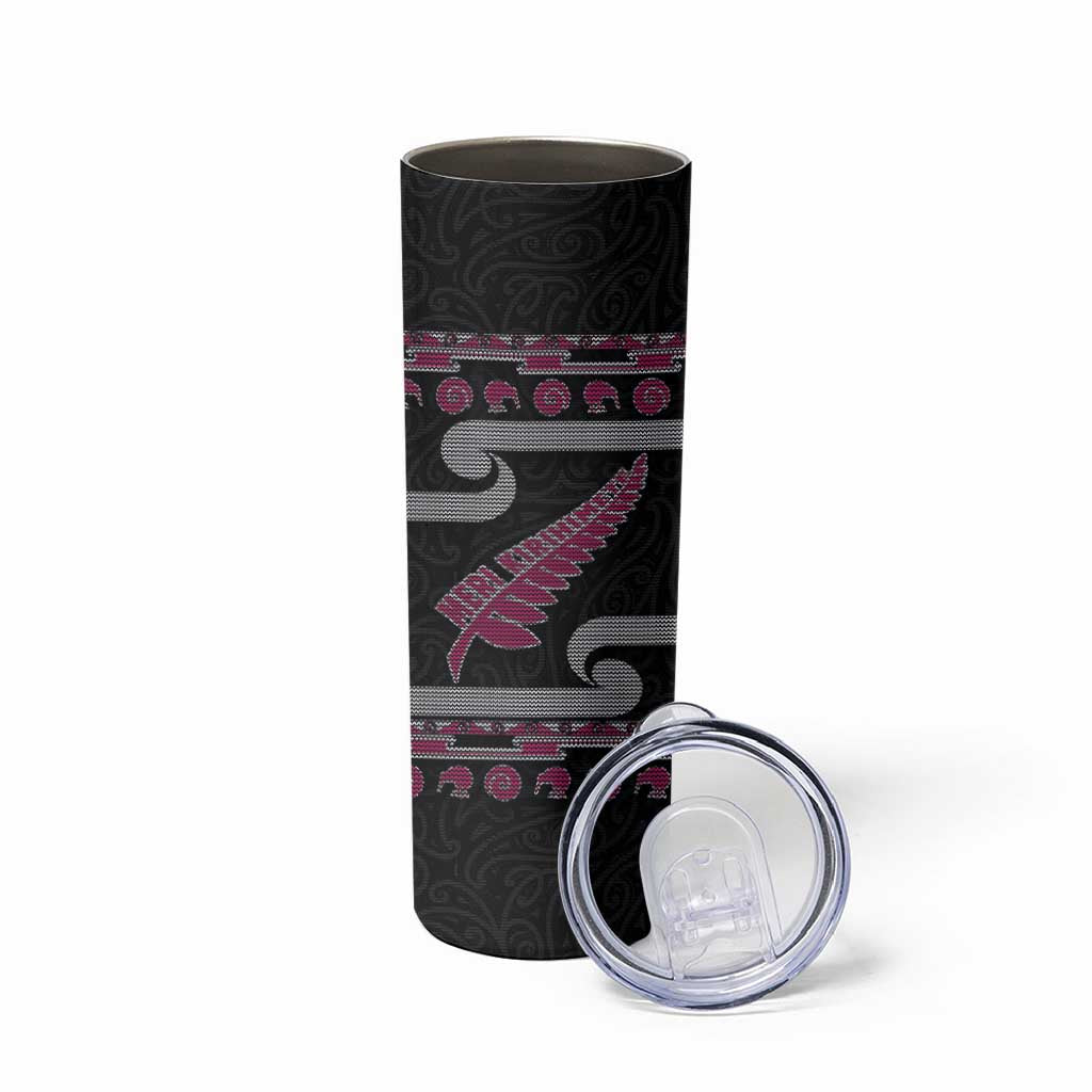 New Zealand Christmas Skinny Tumbler Meri Kirihimete Silver Fern Knit Style Pink Color LT03 - Polynesian Pride