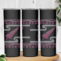 New Zealand Christmas Skinny Tumbler Meri Kirihimete Silver Fern Knit Style Pink Color LT03 - Polynesian Pride