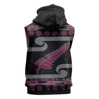 New Zealand Christmas Sleeveless Hoodie Meri Kirihimete Silver Fern Knit Style Pink Color LT03 - Polynesian Pride