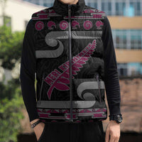 New Zealand Christmas Sleeveless Puffer Jacket Meri Kirihimete Silver Fern Knit Style Pink Color LT03 - Polynesian Pride