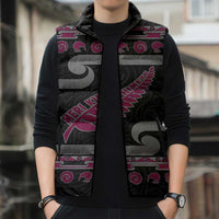 New Zealand Christmas Sleeveless Puffer Jacket Meri Kirihimete Silver Fern Knit Style Pink Color LT03 - Polynesian Pride