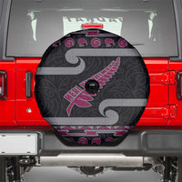 New Zealand Christmas Spare Tire Cover Meri Kirihimete Silver Fern Knit Style Pink Color LT03 - Polynesian Pride