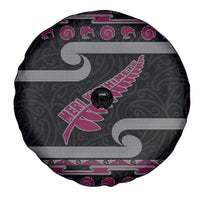 New Zealand Christmas Spare Tire Cover Meri Kirihimete Silver Fern Knit Style Pink Color LT03 - Polynesian Pride