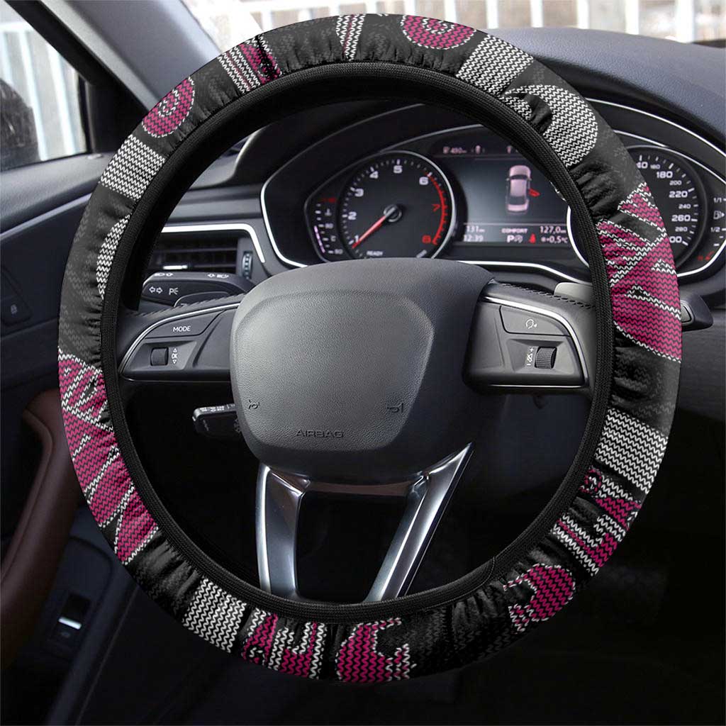 New Zealand Christmas Steering Wheel Cover Meri Kirihimete Silver Fern Knit Style Pink Color LT03 - Polynesian Pride