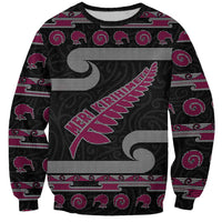 New Zealand Christmas Sweatshirt Meri Kirihimete Silver Fern Knit Style Pink Color LT03 Unisex Pink - Polynesian Pride