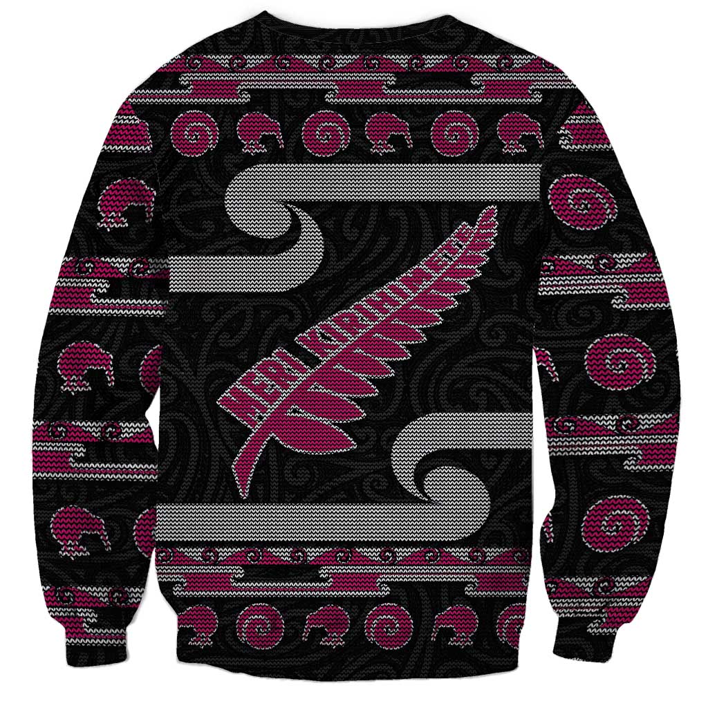 New Zealand Christmas Sweatshirt Meri Kirihimete Silver Fern Knit Style Pink Color LT03 - Polynesian Pride