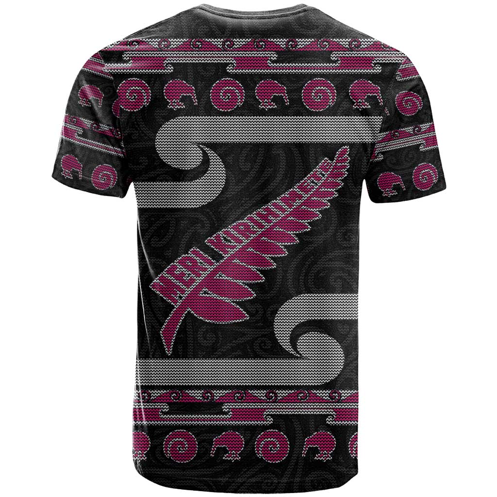 New Zealand Christmas T Shirt Meri Kirihimete Silver Fern Knit Style Pink Color LT03 - Polynesian Pride