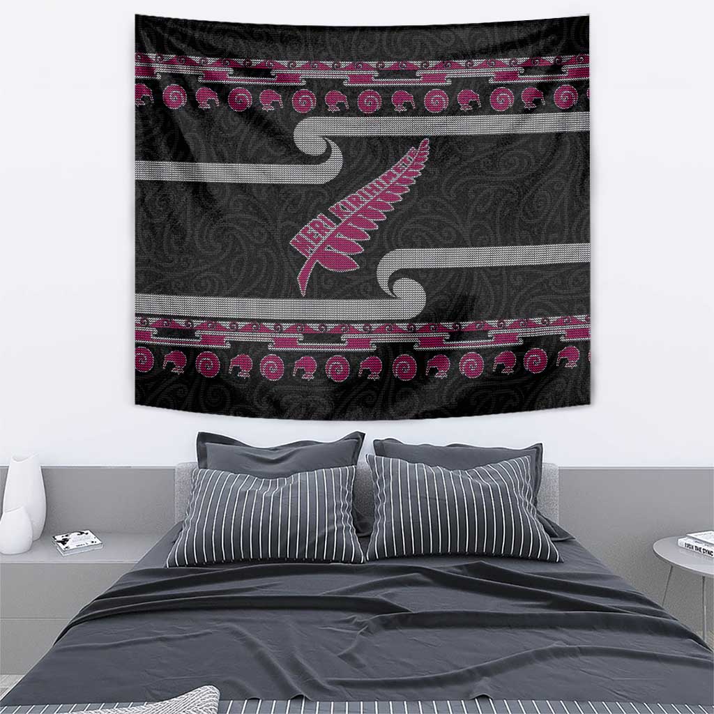 New Zealand Christmas Tapestry Meri Kirihimete Silver Fern Knit Style Pink Color LT03 - Polynesian Pride