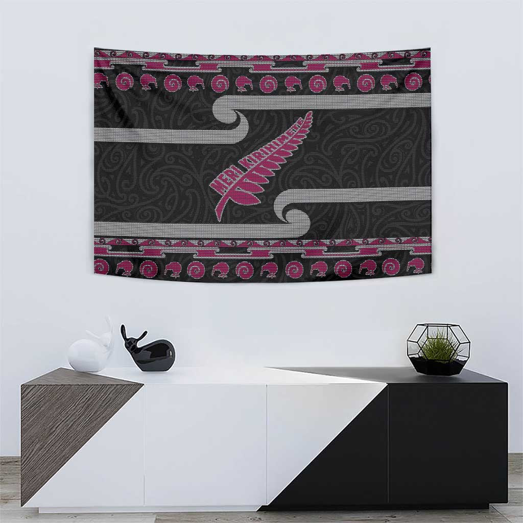 New Zealand Christmas Tapestry Meri Kirihimete Silver Fern Knit Style Pink Color LT03 - Polynesian Pride