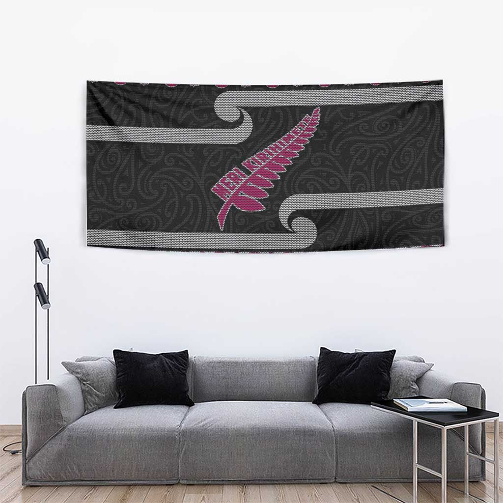 New Zealand Christmas Tapestry Meri Kirihimete Silver Fern Knit Style Pink Color LT03 - Polynesian Pride