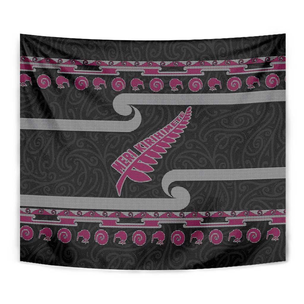 New Zealand Christmas Tapestry Meri Kirihimete Silver Fern Knit Style Pink Color LT03 - Polynesian Pride