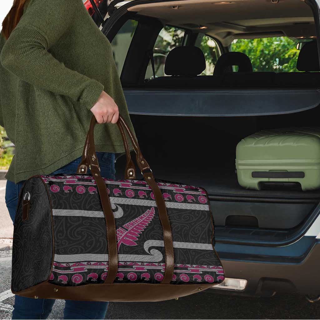 New Zealand Christmas Travel Bag Meri Kirihimete Silver Fern Knit Style Pink Color LT03 - Polynesian Pride
