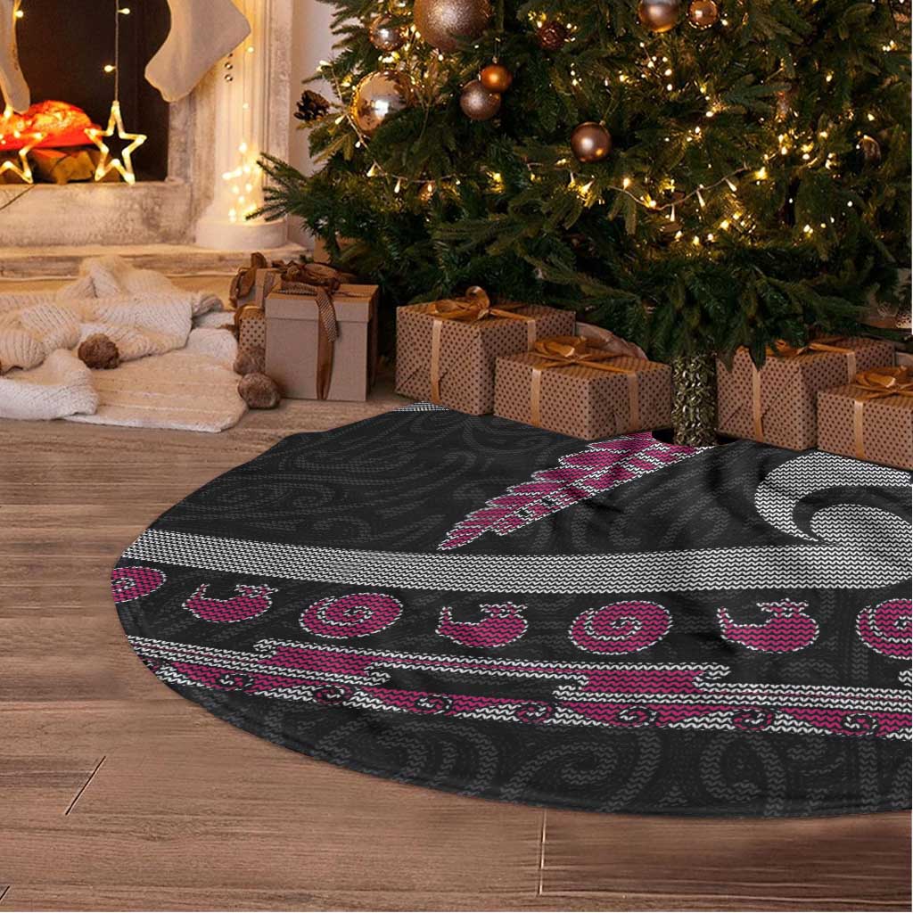 New Zealand Christmas Tree Skirt Meri Kirihimete Silver Fern Knit Style Pink Color LT03 - Polynesian Pride