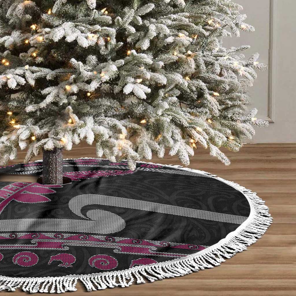 New Zealand Christmas Tree Skirt Meri Kirihimete Silver Fern Knit Style Pink Color LT03 - Polynesian Pride