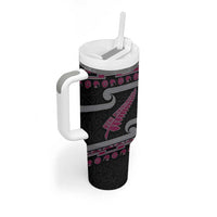 New Zealand Christmas Tumbler With Handle Meri Kirihimete Silver Fern Knit Style Pink Color LT03 - Polynesian Pride