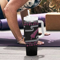 New Zealand Christmas Tumbler With Handle Meri Kirihimete Silver Fern Knit Style Pink Color LT03 - Polynesian Pride