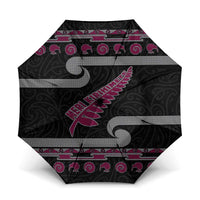 New Zealand Christmas Umbrella Meri Kirihimete Silver Fern Knit Style Pink Color LT03 One Size Folded 11.42 inch Opened Diameter 37.4 inch Pink - Polynesian Pride