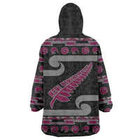 New Zealand Christmas Wearable Blanket Hoodie Meri Kirihimete Silver Fern Knit Style Pink Color LT03 - Polynesian Pride
