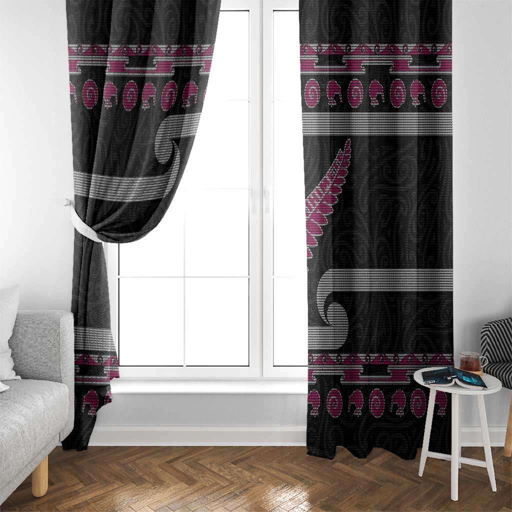 New Zealand Christmas Window Curtain Meri Kirihimete Silver Fern Knit Style Pink Color LT03 - Polynesian Pride