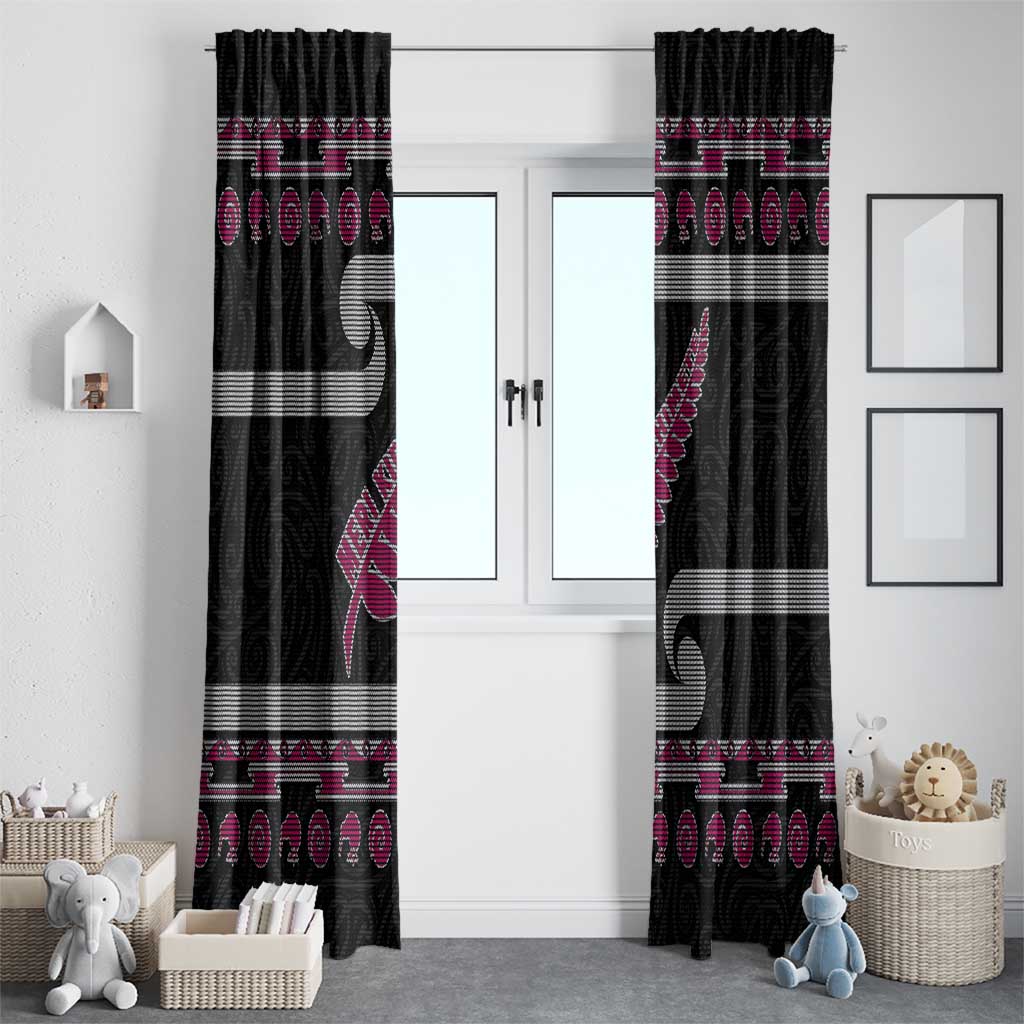 New Zealand Christmas Window Curtain Meri Kirihimete Silver Fern Knit Style Pink Color LT03 - Polynesian Pride