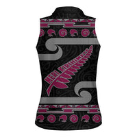 New Zealand Christmas Women Sleeveless Polo Shirt Meri Kirihimete Silver Fern Knit Style Pink Color LT03 - Polynesian Pride