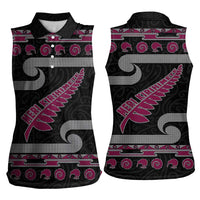 New Zealand Christmas Women Sleeveless Polo Shirt Meri Kirihimete Silver Fern Knit Style Pink Color LT03 - Polynesian Pride