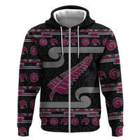 New Zealand Christmas Zip Hoodie Meri Kirihimete Silver Fern Knit Style Pink Color LT03 Zip Hoodie Pink - Polynesian Pride