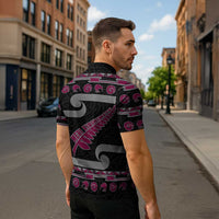 New Zealand Christmas Zipper Polo Shirt Meri Kirihimete Silver Fern Knit Style Pink Color LT03 - Polynesian Pride