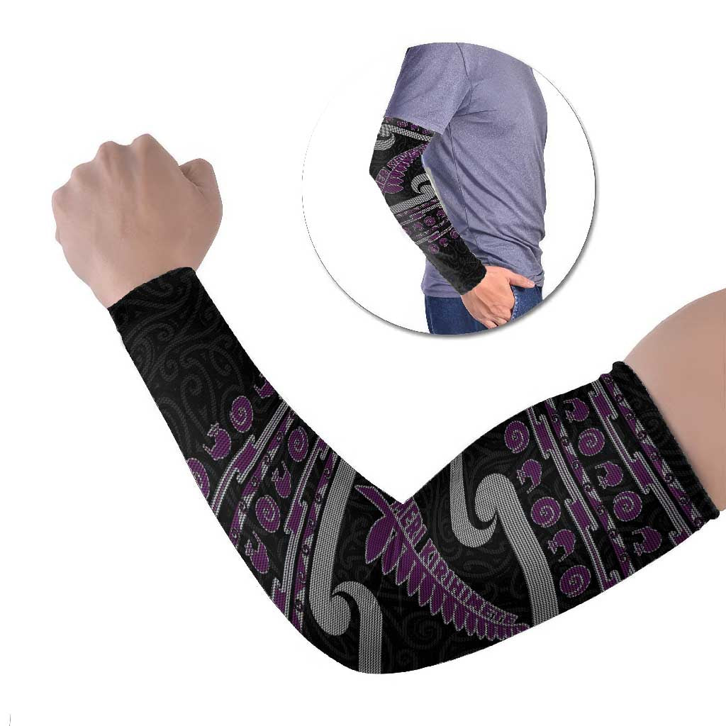 New Zealand Christmas Arm Sleeves Meri Kirihimete Silver Fern Knit Style Purple Color LT03 Set of 2 Purple - Polynesian Pride