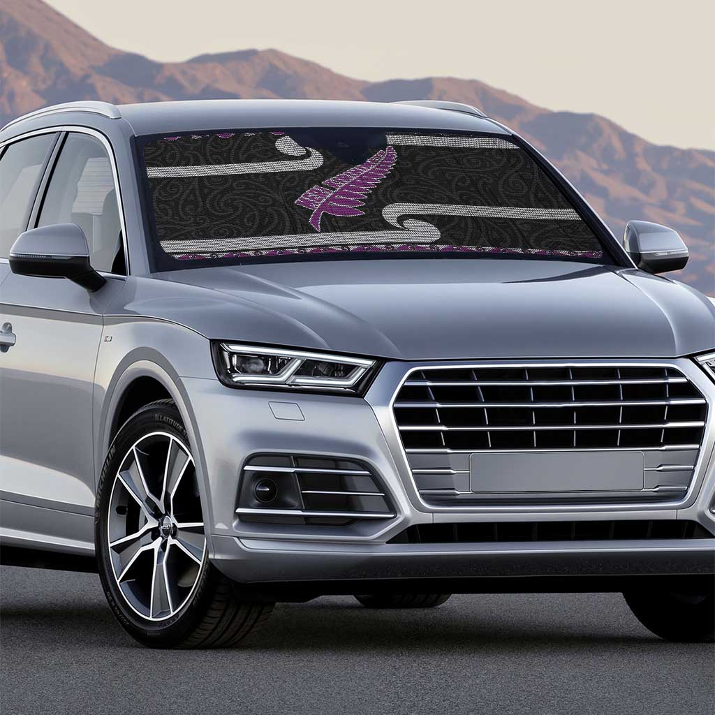 New Zealand Christmas Auto Sun Shade Meri Kirihimete Silver Fern Knit Style Purple Color LT03 - Polynesian Pride