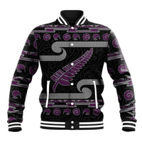 New Zealand Christmas Baseball Jacket Meri Kirihimete Silver Fern Knit Style Purple Color LT03 Unisex Purple - Polynesian Pride
