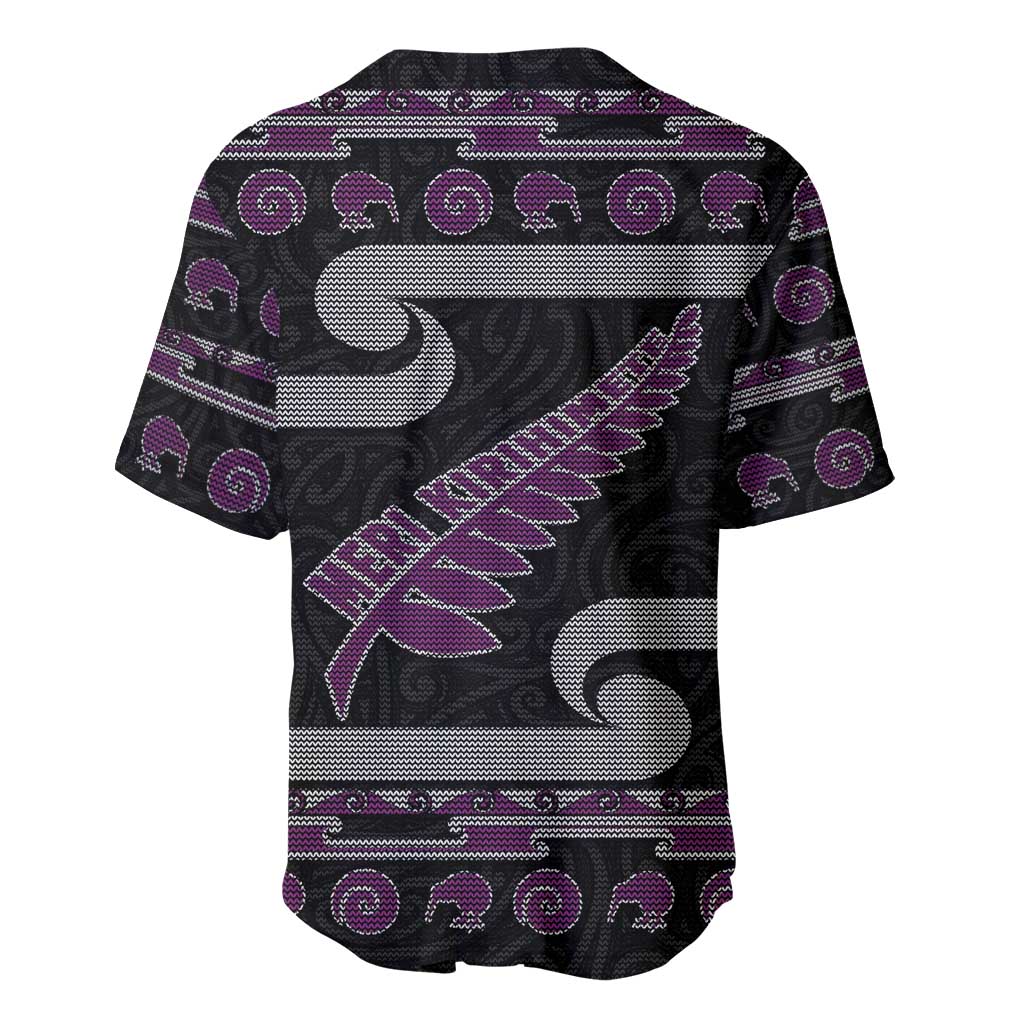 New Zealand Christmas Baseball Jersey Meri Kirihimete Silver Fern Knit Style Purple Color LT03 - Polynesian Pride