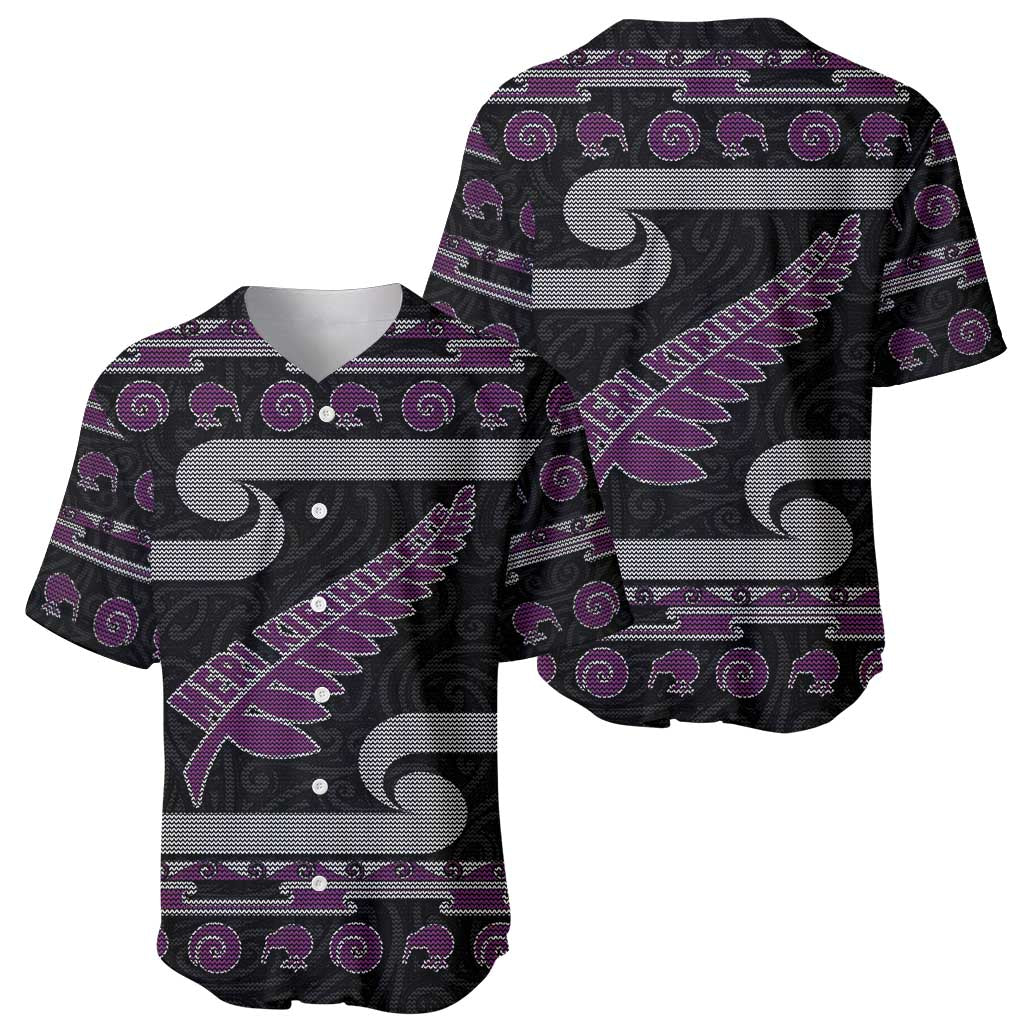 New Zealand Christmas Baseball Jersey Meri Kirihimete Silver Fern Knit Style Purple Color LT03 - Polynesian Pride