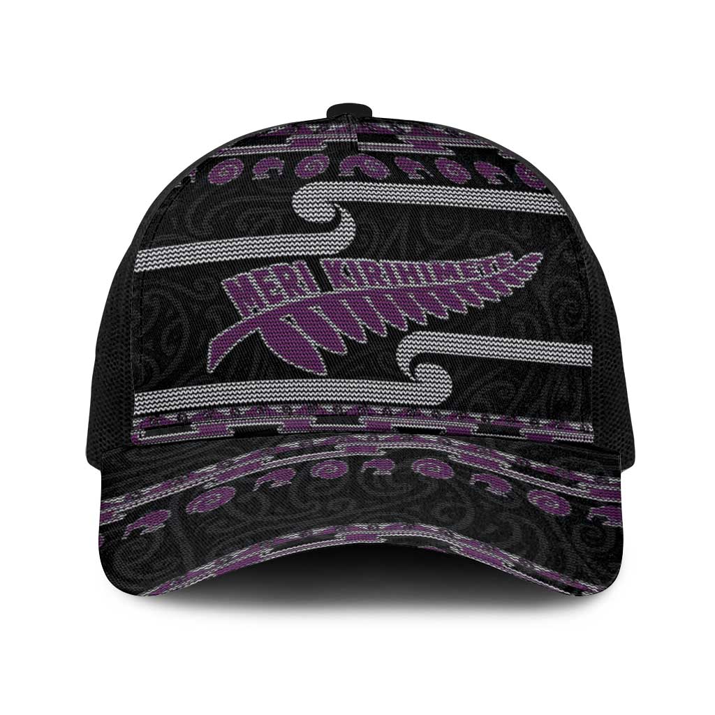 New Zealand Christmas Baseball Net Cap Meri Kirihimete Silver Fern Knit Style Purple Color - Polynesian Pride