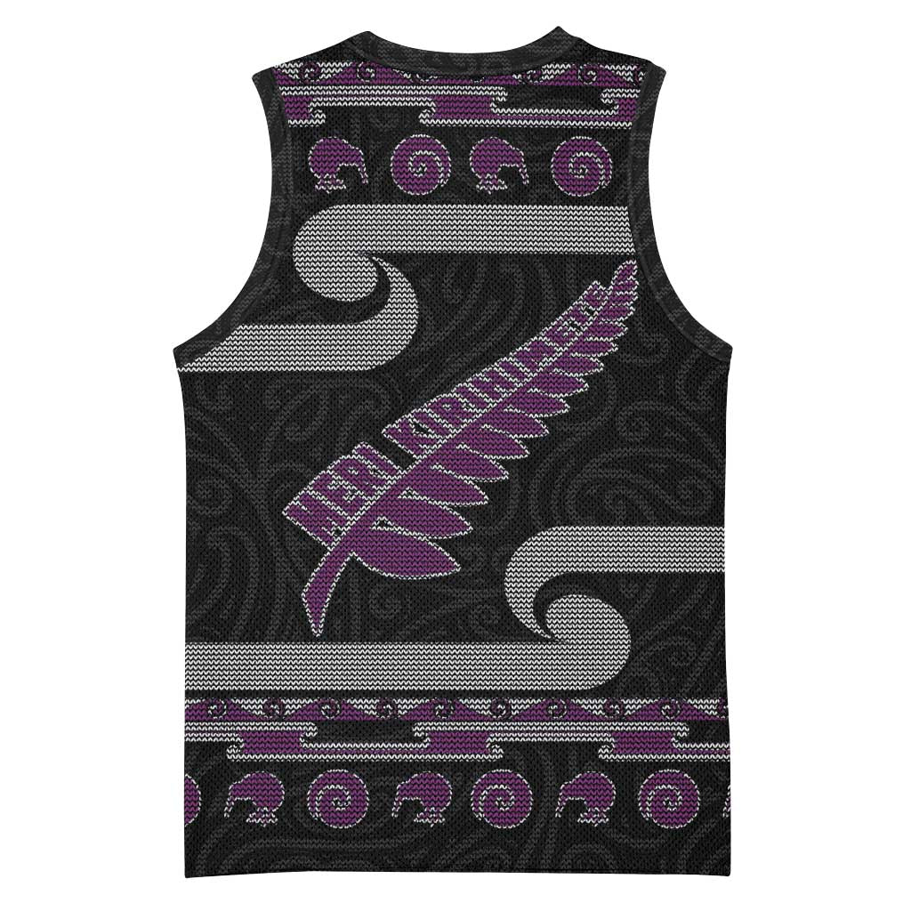 New Zealand Christmas Basketball Jersey Meri Kirihimete Silver Fern Knit Style Purple Color LT03 - Polynesian Pride