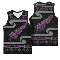 New Zealand Christmas Basketball Jersey Meri Kirihimete Silver Fern Knit Style Purple Color LT03 - Polynesian Pride