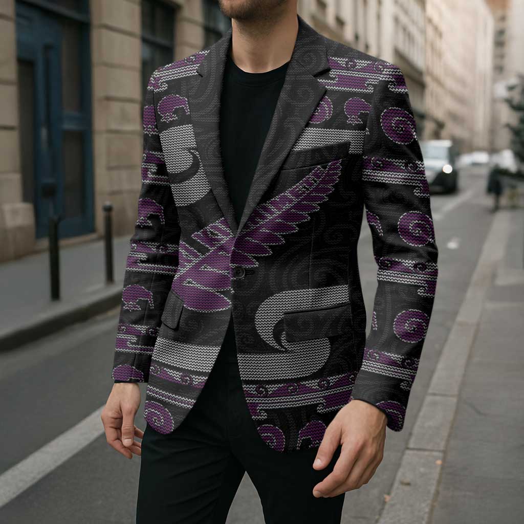New Zealand Christmas Blazer Meri Kirihimete Silver Fern Knit Style Purple Color LT03 - Polynesian Pride