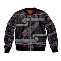 New Zealand Christmas Bomber Jacket Meri Kirihimete Silver Fern Knit Style Purple Color LT03 Unisex Purple - Polynesian Pride